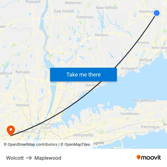 Wolcott to Maplewood map