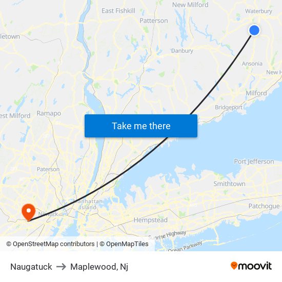 Naugatuck to Maplewood, Nj map