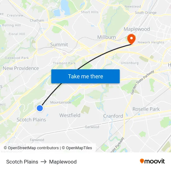 Scotch Plains to Maplewood map