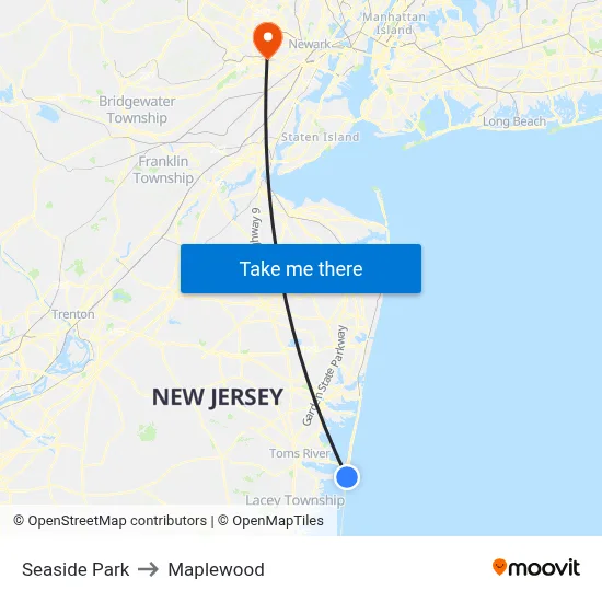Seaside Park to Maplewood map