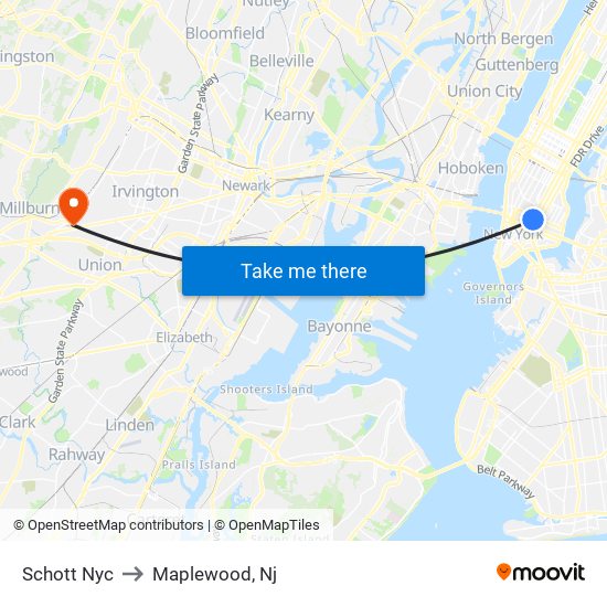 Schott Nyc to Maplewood, Nj map