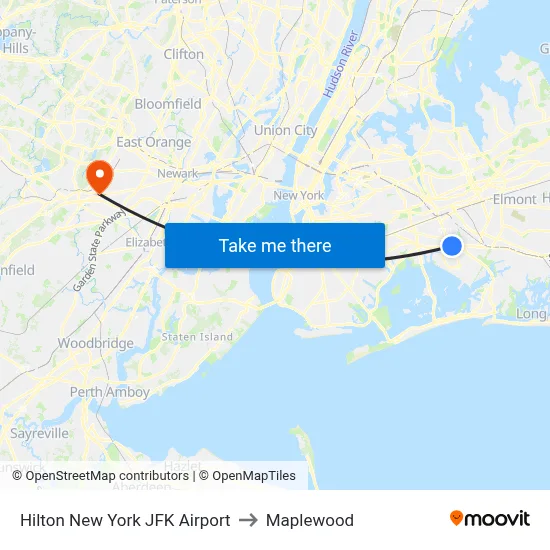 Hilton New York JFK Airport to Maplewood map