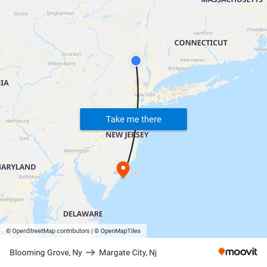 Blooming Grove, Ny to Margate City, Nj map