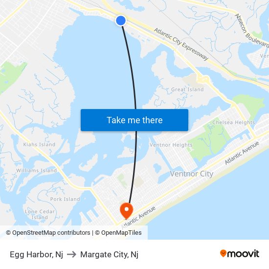 Egg Harbor, Nj to Margate City, Nj map