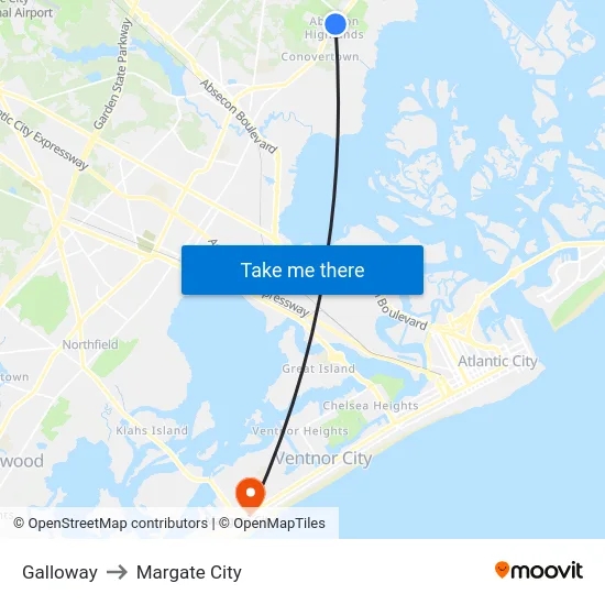 Galloway to Margate City map