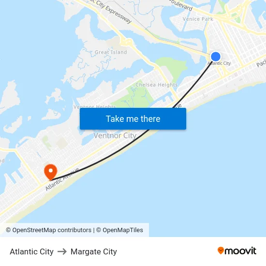 Atlantic City to Margate City map