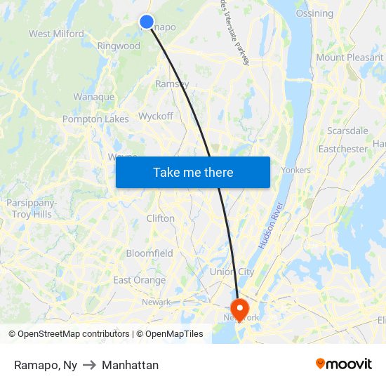 Ramapo, Ny to Manhattan map