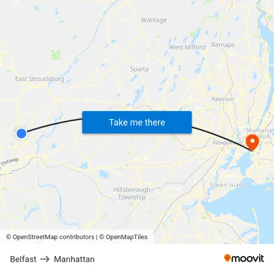 Belfast to Manhattan map