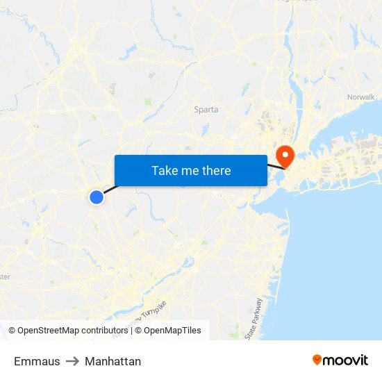 Emmaus to Manhattan map