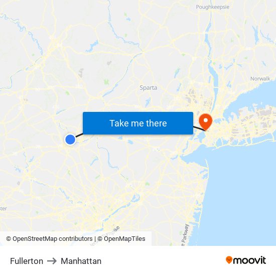 Fullerton to Manhattan map