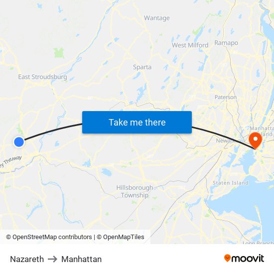 Nazareth to Manhattan map