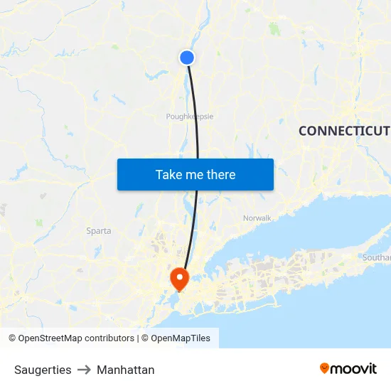 Saugerties to Manhattan map