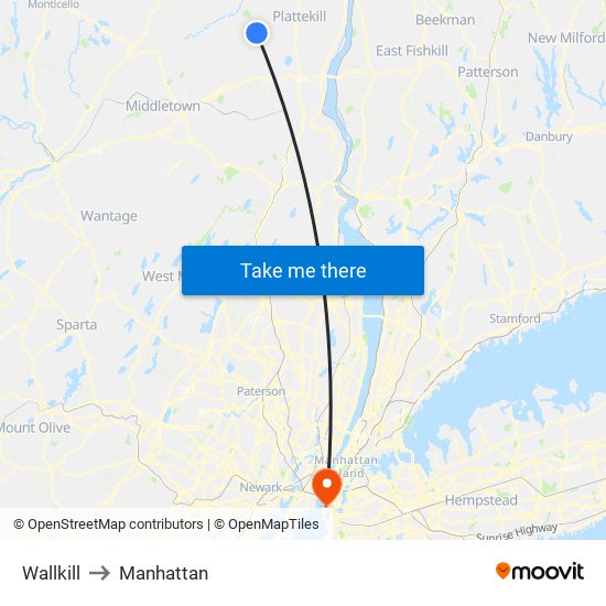 Wallkill to Manhattan map
