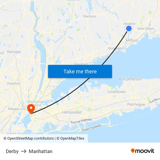 Derby to Manhattan map