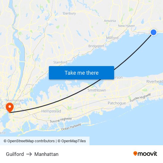 Guilford to Manhattan map