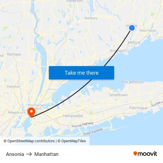 Ansonia to Manhattan map