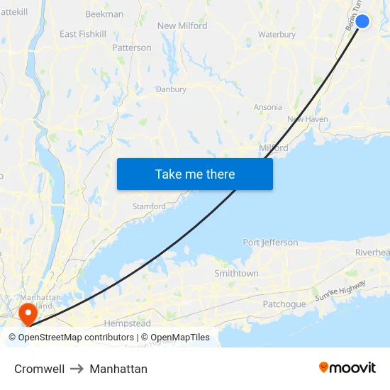 Cromwell to Manhattan map
