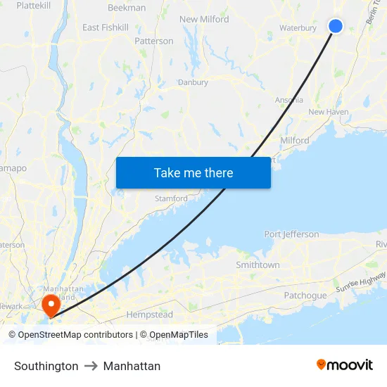 Southington to Manhattan map