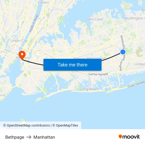 Bethpage to Manhattan map