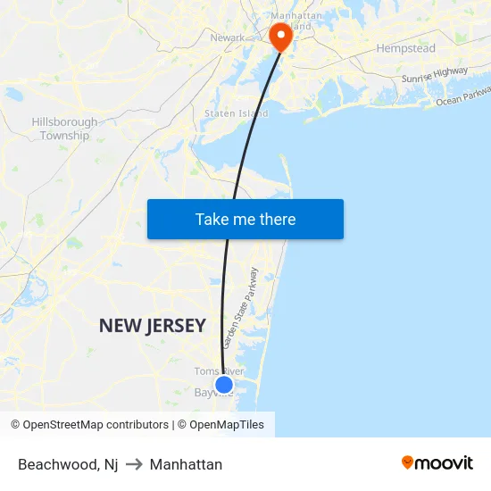 Beachwood to Manhattan map