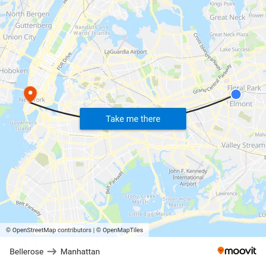 Bellerose to Manhattan map