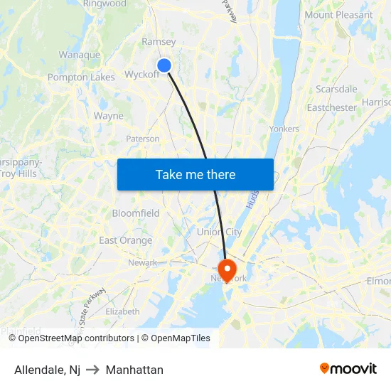 Allendale to Manhattan map