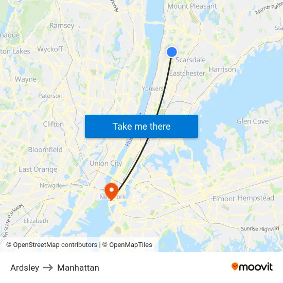 Ardsley to Manhattan map