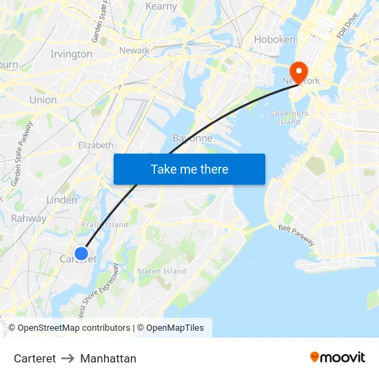Carteret to Manhattan map
