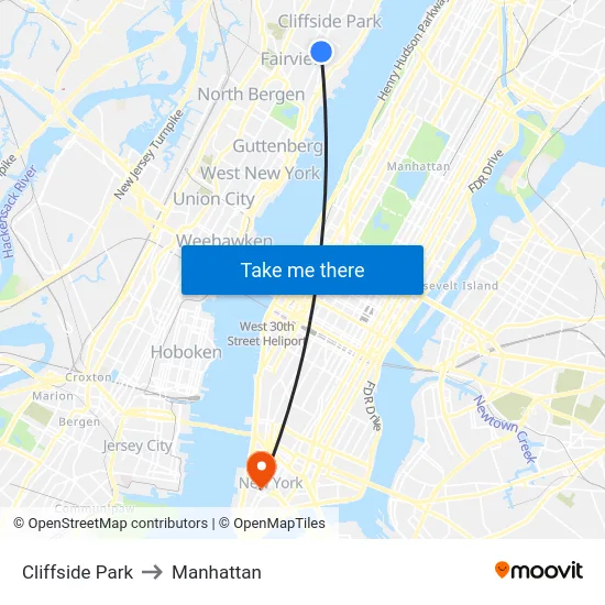 Cliffside Park to Manhattan map