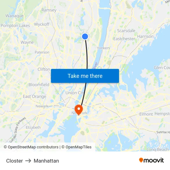 Closter to Manhattan map
