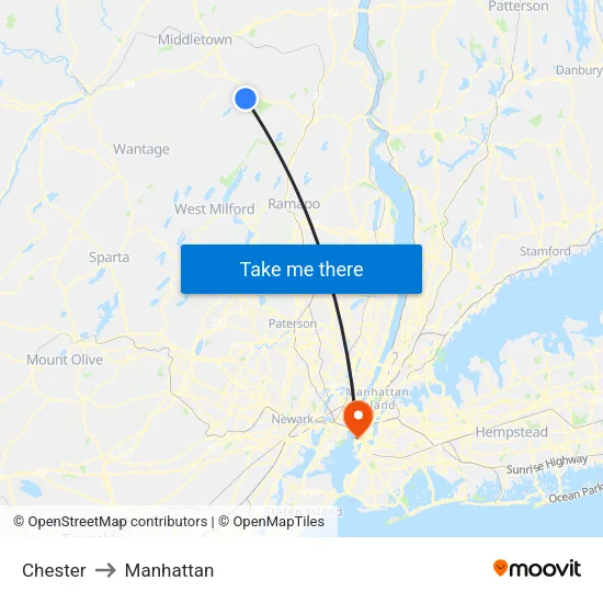 Chester to Manhattan map