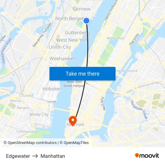 Edgewater to Manhattan map