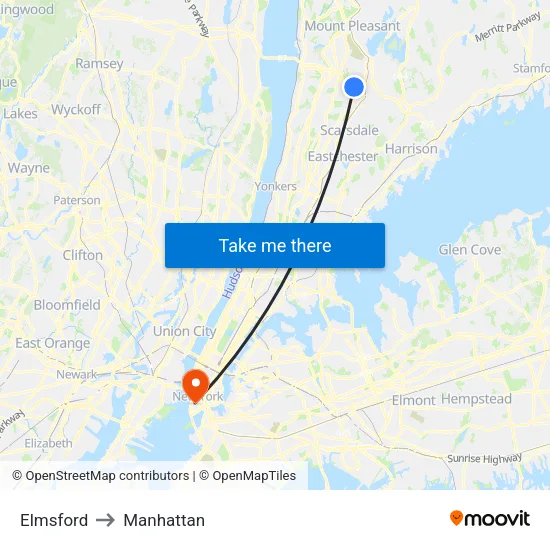 Elmsford to Manhattan map
