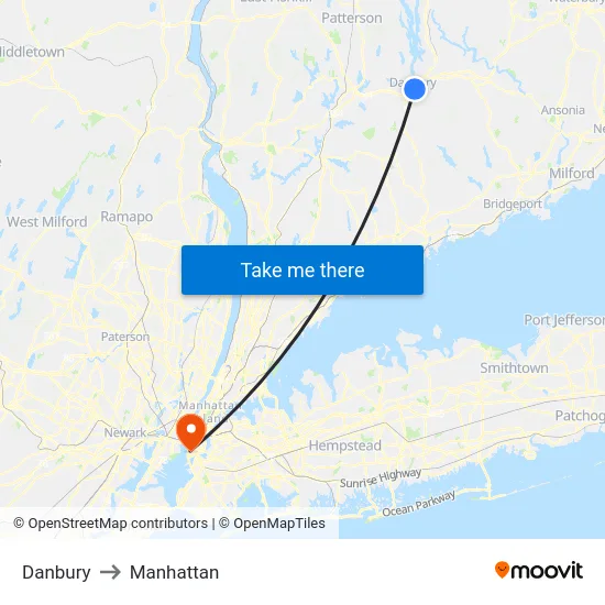 Danbury to Manhattan map