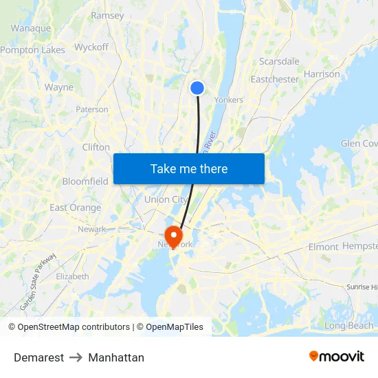 Demarest to Manhattan map