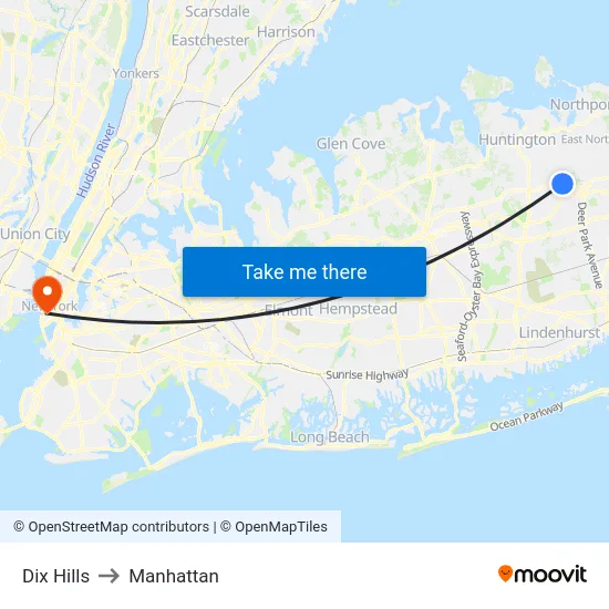 Dix Hills to Manhattan map
