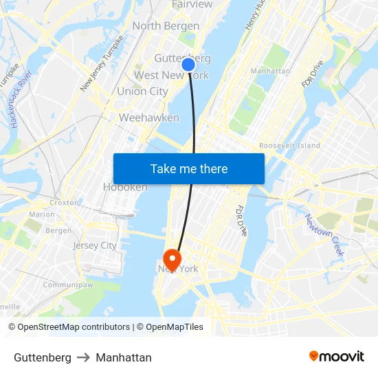 Guttenberg to Manhattan map