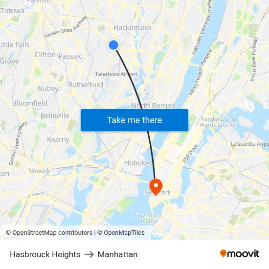 Hasbrouck Heights to Manhattan map