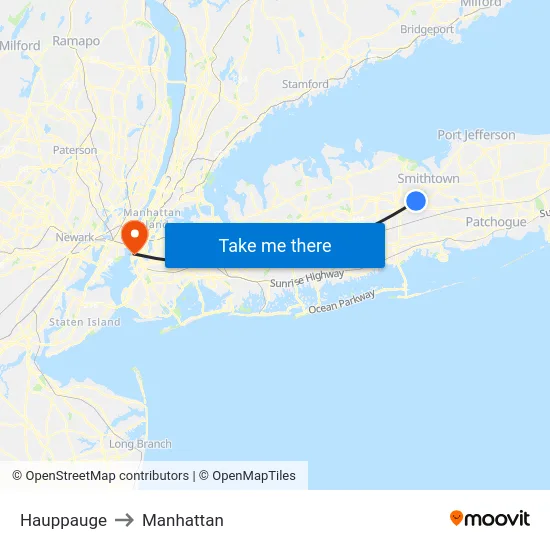 Hauppauge to Manhattan map