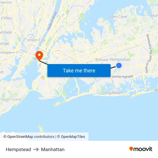 Hempstead to Manhattan map