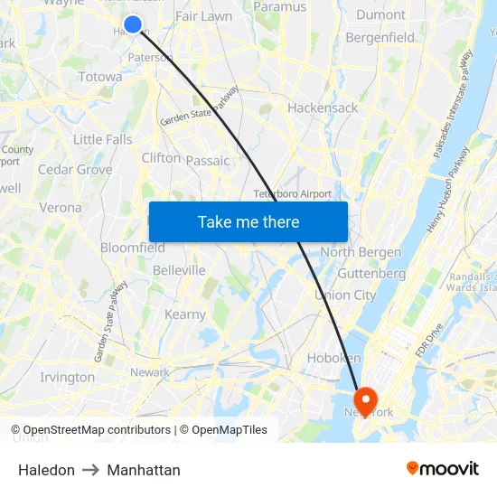 Haledon to Manhattan map