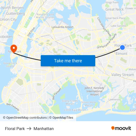 Floral Park to Manhattan map