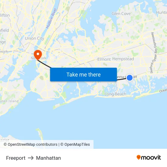 Freeport to Manhattan map