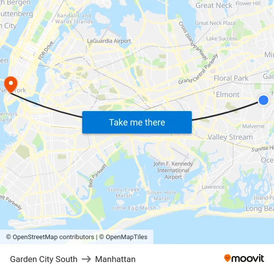 Garden City South to Manhattan map