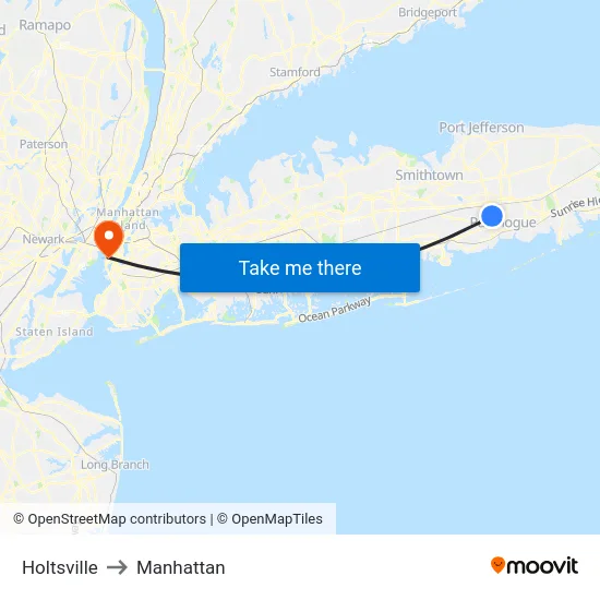 Holtsville to Manhattan map