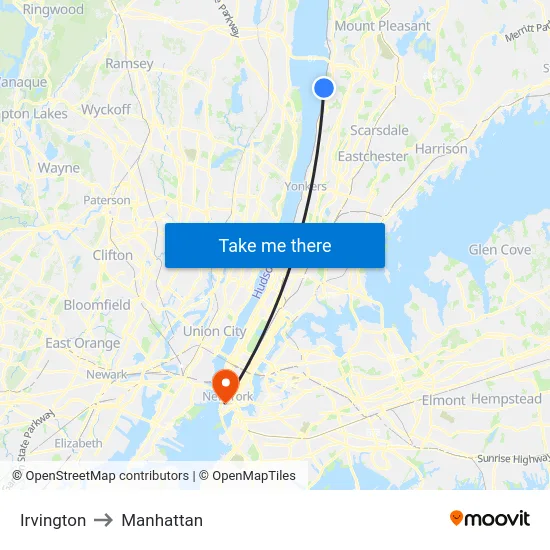 Irvington to Manhattan map