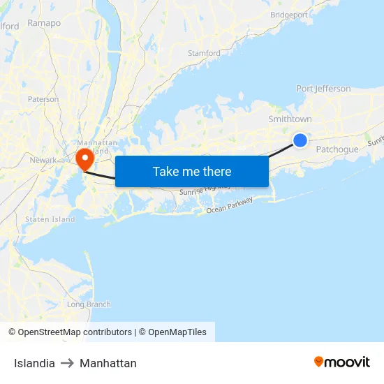 Islandia to Manhattan map