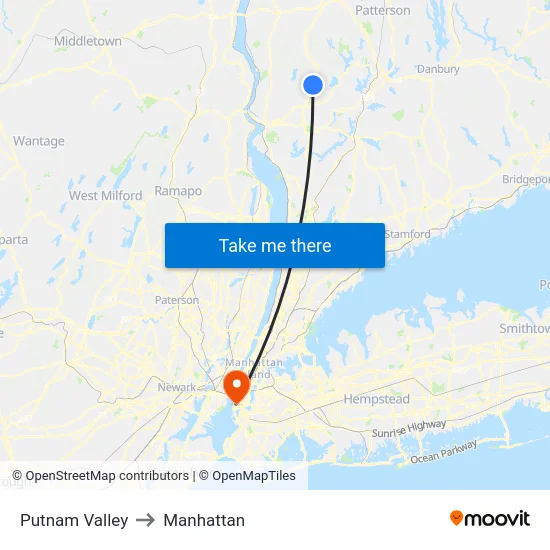 Putnam Valley to Manhattan map