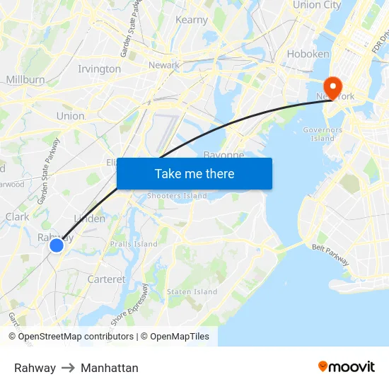 Rahway to Manhattan map
