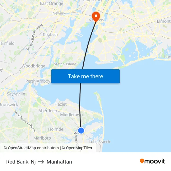 Red Bank to Manhattan map